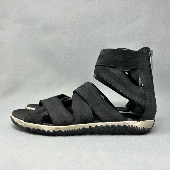 Sorel Shoes - Sorel Size 9.5 Black Out 'N About Plus Stretch Straps Leather Back Zip Sandals